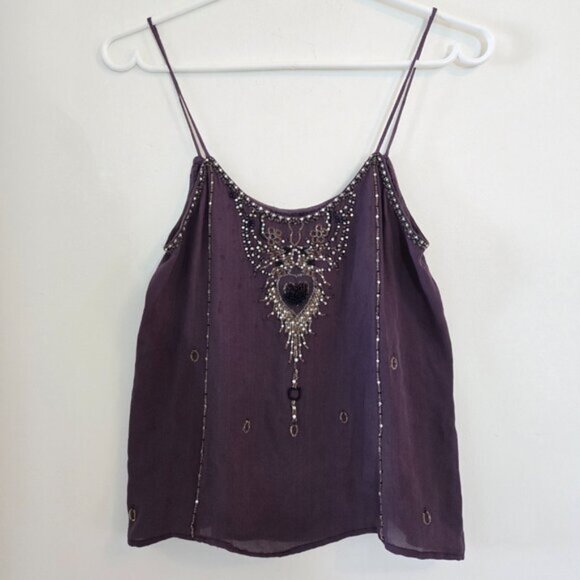 Matthew Williamson Beaded Purple Sleeveless Tank Top Size 8 Small b62 - Picture 2 of 8